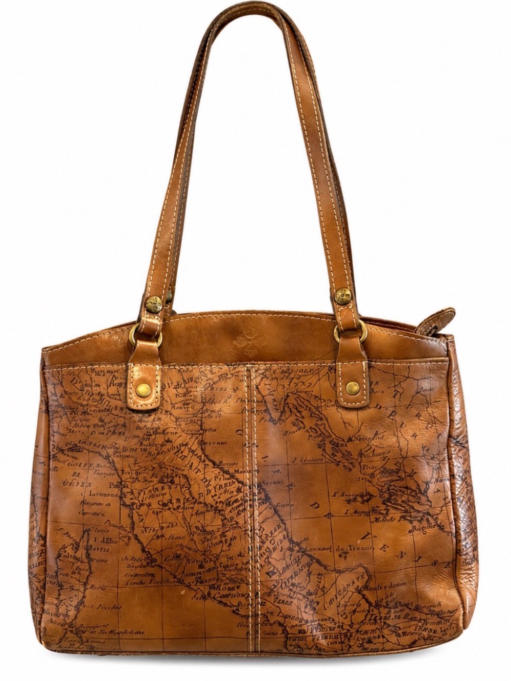 Patricia Nash Map Leather Tote Vintage Inspired Old World Travel Bag Pre-owned